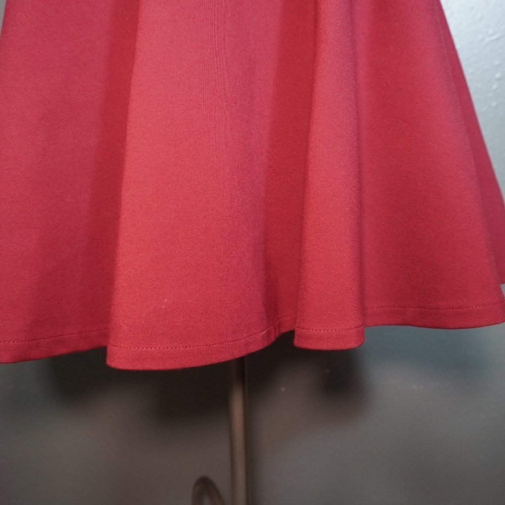 Madewell Womens Dark Red Short Sleeve Skater Dress With Leather Size Small - Picture 3 of 8